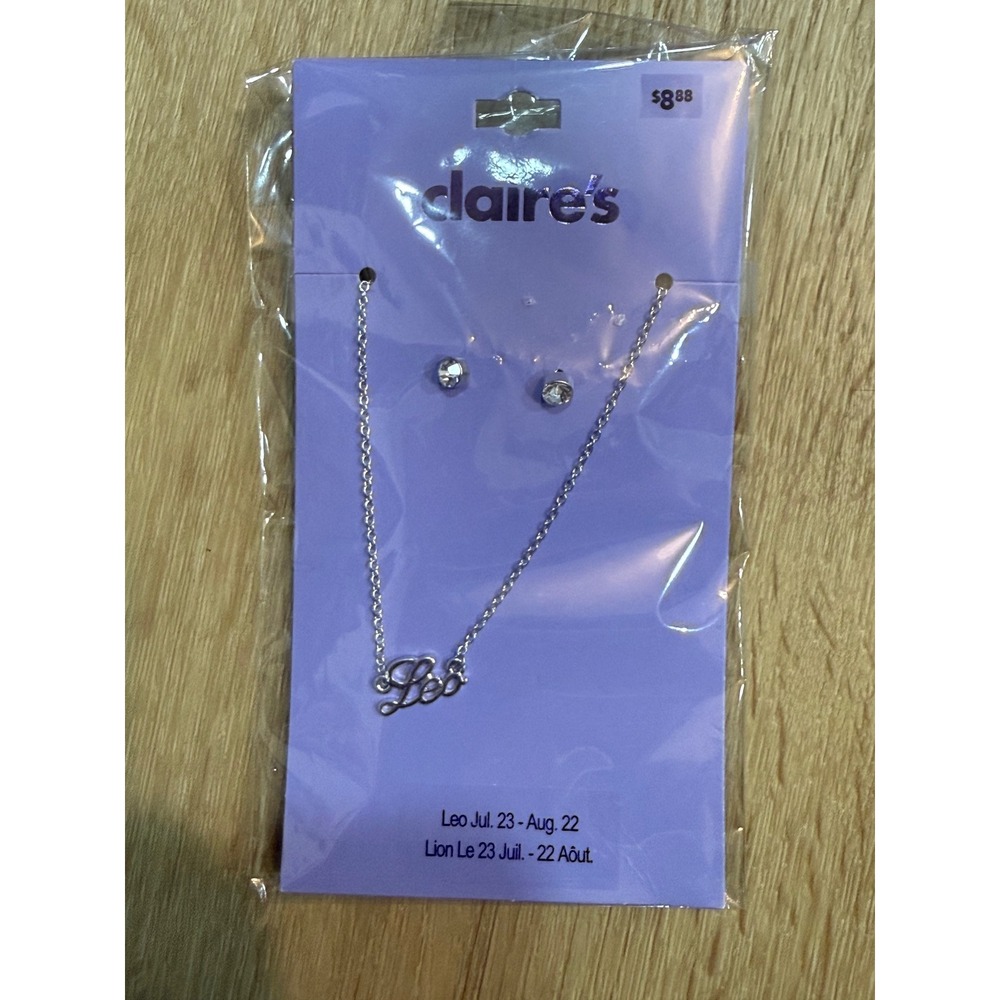 Claire's Leo Zodiac Necklace and Stud Earring Set Silver Tone Astrology Jewelry